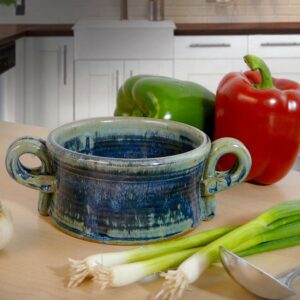 American Made Stoneware Bistro Bowl for Soup, Chili, Rice, or Pasta; Set of 2, 16-oz (French Blue)