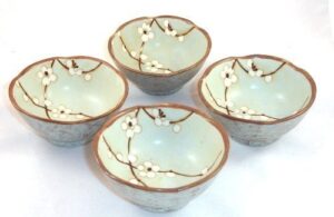 set of japanese sakura cherry blossom soy sauce dipping bowls 3 1/2 inch by japan