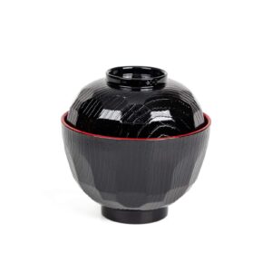 ASIAN HOME Japanese Rice and Soup Bowls With Lid, Black and Red, for rice, miso soup, 4.33" x 3.94", 8.4 oz. (4 Bowls)