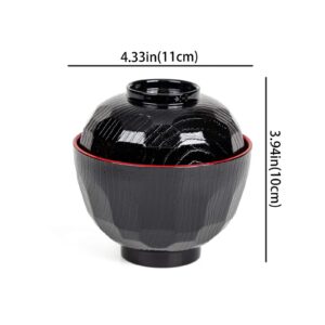 ASIAN HOME Japanese Rice and Soup Bowls With Lid, Black and Red, for rice, miso soup, 4.33" x 3.94", 8.4 oz. (4 Bowls)