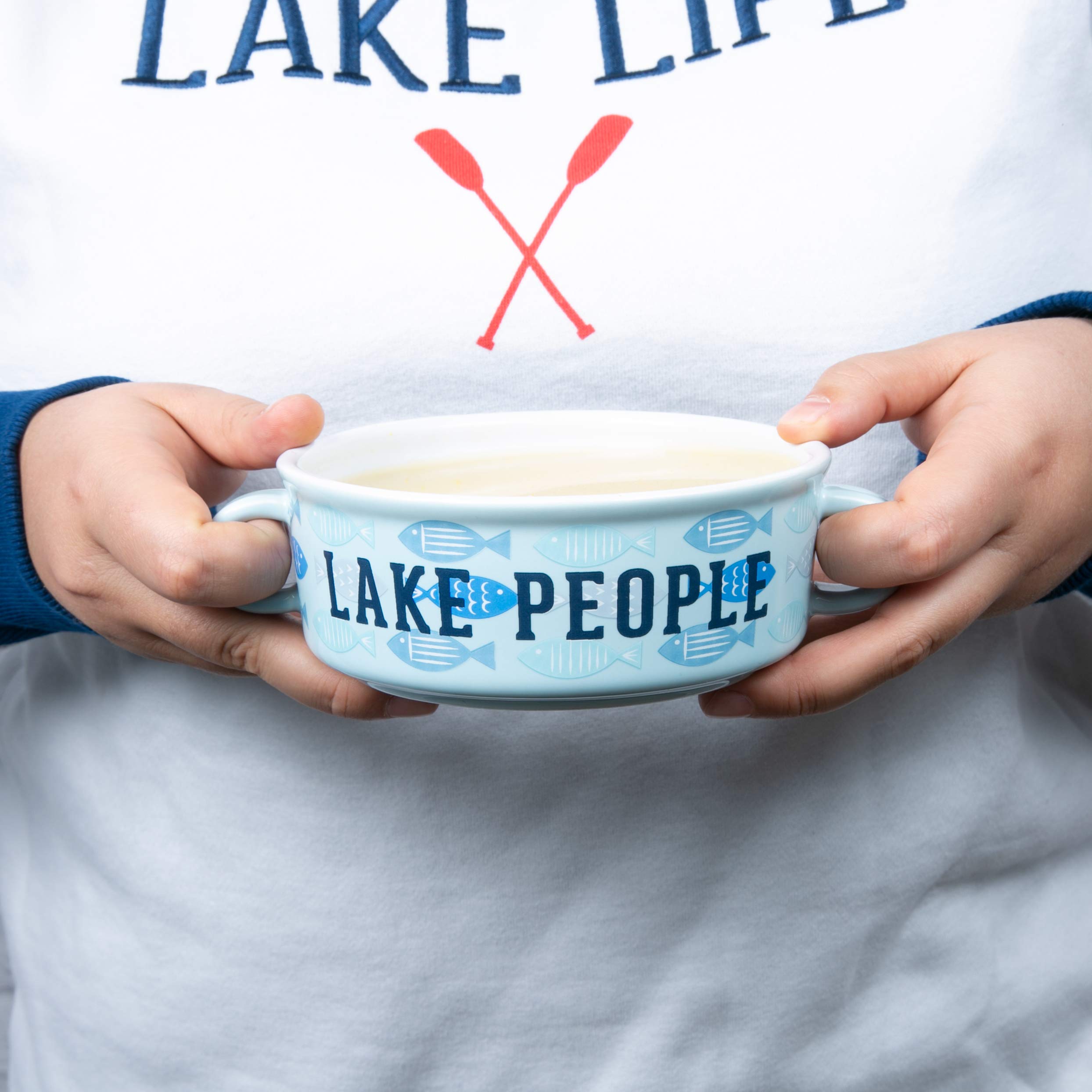 Pavilion - Lake People - 13.5 Oz Double Handled Soup Bowl With Lid