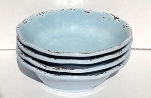 tommy bahama 100% melamine 4-cereal/soup bowls (7” diameter x 2” deep) rustic crackle light blue