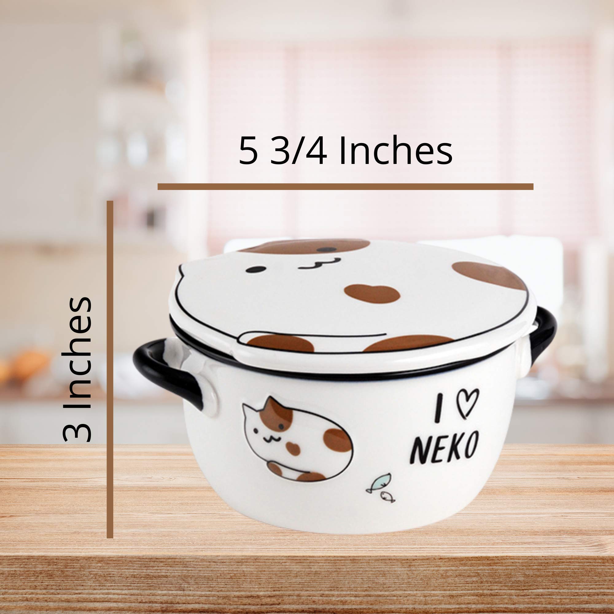 Ceramic Bowl with Lid, I Love Neko Lucky Cat Design Microwavable Dish, 5 3/4 Inches