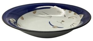 japanbargain 2563, japanese porcelain coupe bowl soup bowl cereal bowl salad bowl, blue color maneki neko smiling lucky cat pattern, made in japan, 8.5-inch diameter