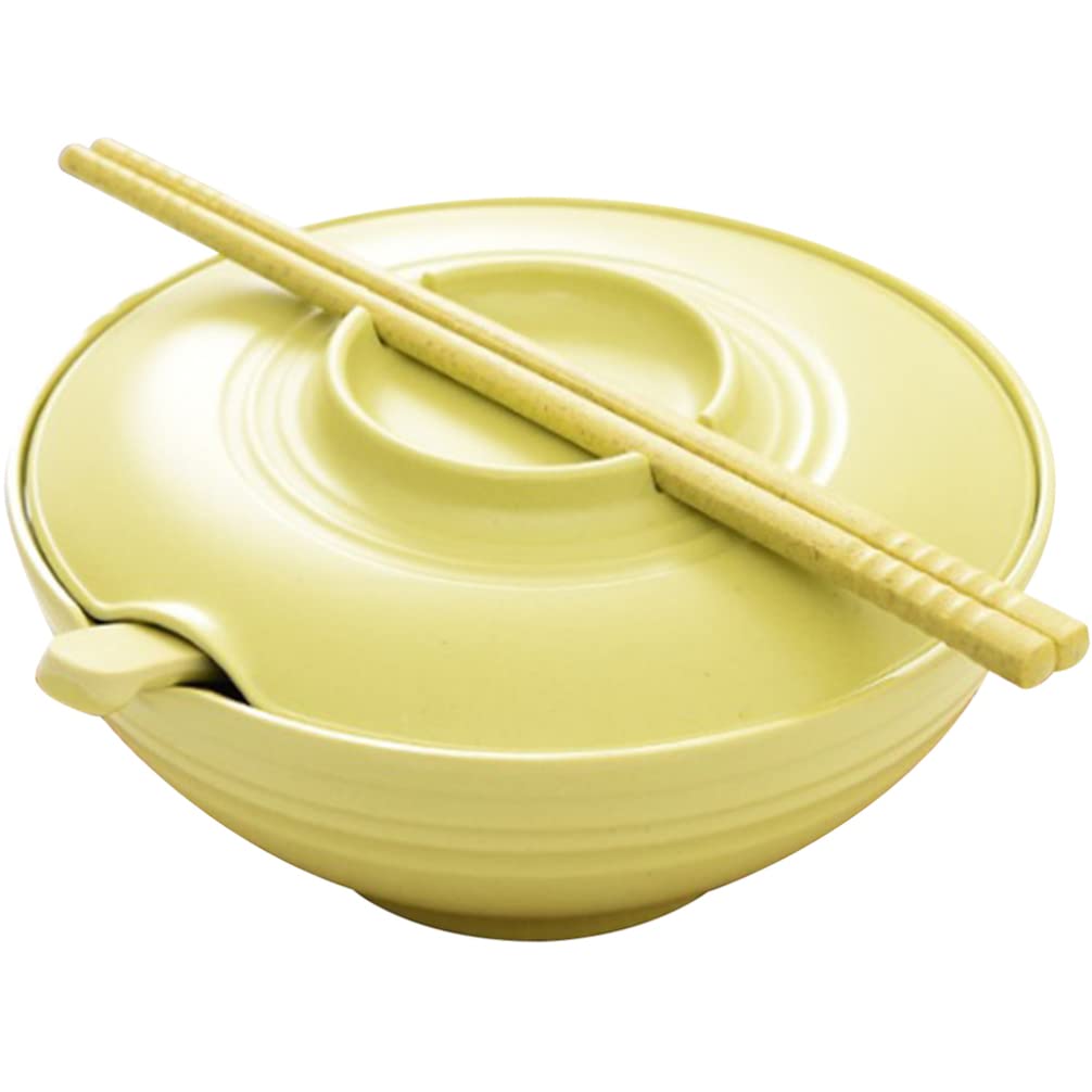 Hemoton Japanese Ramen Bowl Kitchen Serving Bowl Noodle Soup Bowl Miso Rice Bowls with Lid Spoon and Chopsticks for Pasta Cereal Fruit Mixing Bowl Green