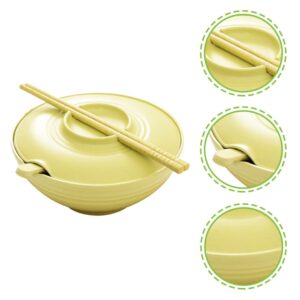 Hemoton Japanese Ramen Bowl Kitchen Serving Bowl Noodle Soup Bowl Miso Rice Bowls with Lid Spoon and Chopsticks for Pasta Cereal Fruit Mixing Bowl Green