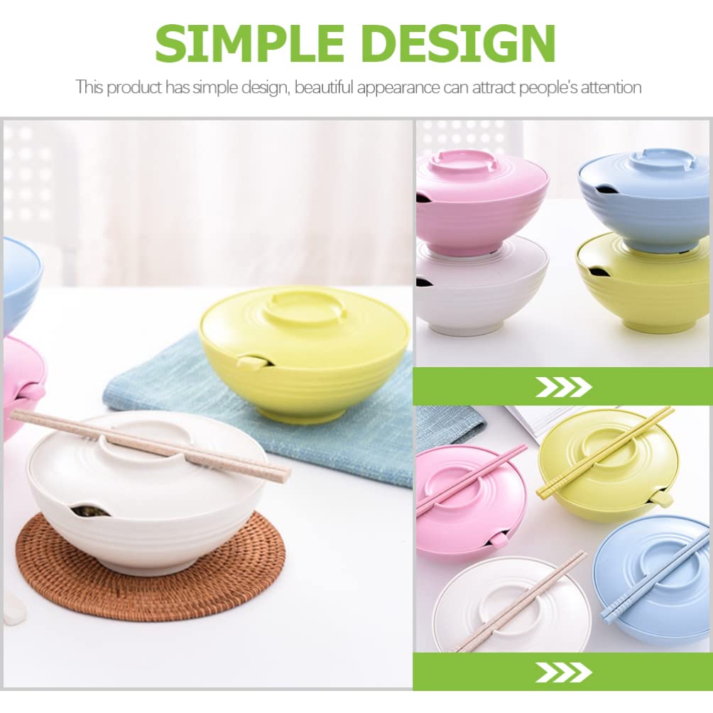 Hemoton Japanese Ramen Bowl Kitchen Serving Bowl Noodle Soup Bowl Miso Rice Bowls with Lid Spoon and Chopsticks for Pasta Cereal Fruit Mixing Bowl Green