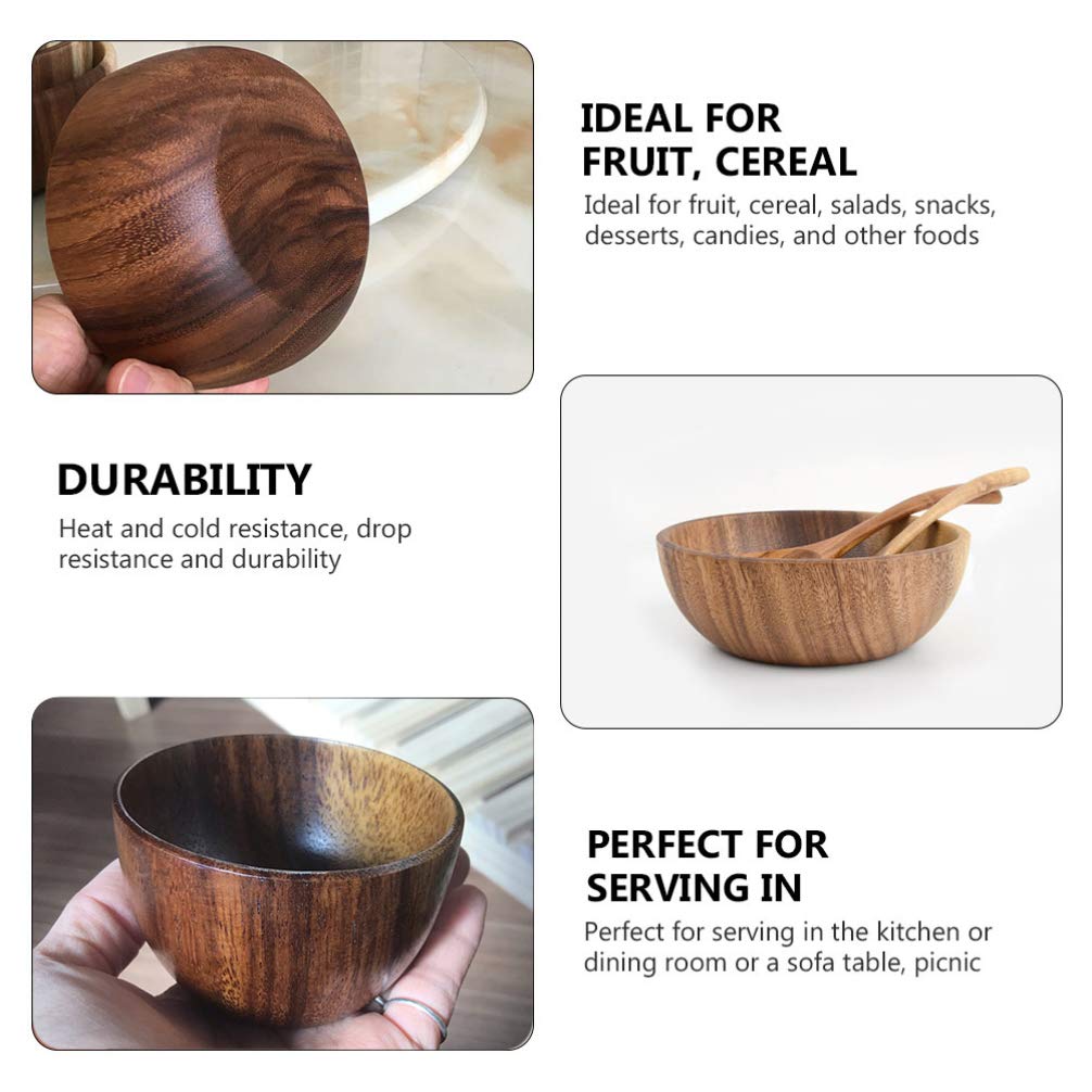 STOBAZA Sushi Rice Bowl 3 Pcs Wood Bowl, Wooden Salads Fruits Bowl Serving Bowl for Fruits or Salads, Soup Bowl for Home and Restaurants, 11x11x6cm Rice Bowls Japanese