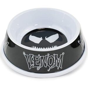 buckle-down dog food bowl venom face icon text black grays white 16 ounces, 8.2" x 8.2", (pbwl1-mlm-7.5-vnm)