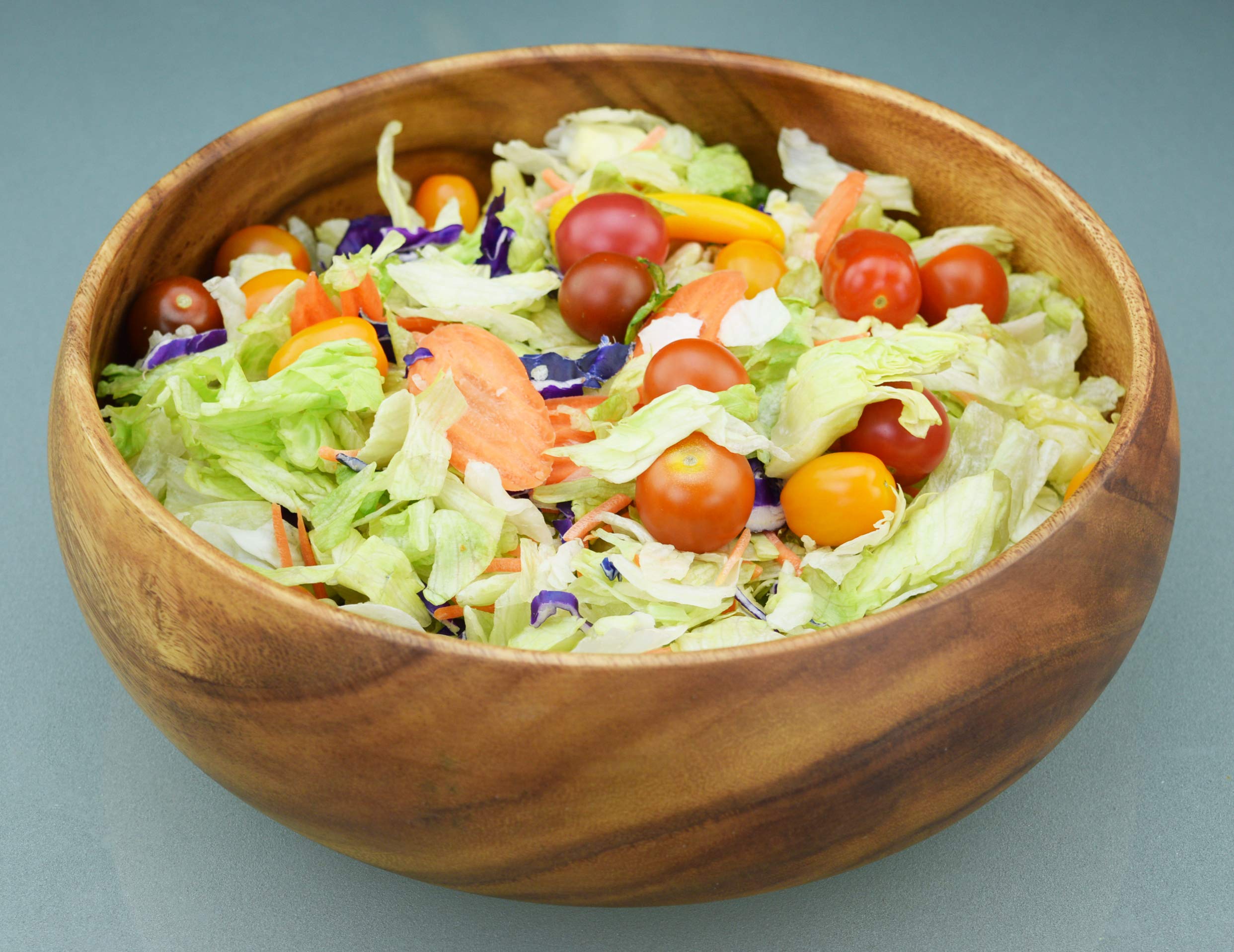 PACIFIC MERCHANTS Acaciaware Acacia Wood 10" x 4" Round, Sustainable, Eco-Friendly, Salad Bowl with Salad Servers, Wooden Salad Bowl