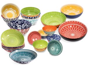 annovero cereal bowls, dessert bowls, serving bowls, pasta bowls. cute and colorful porcelain dishes for kitchen, microwave and oven safe. bundle