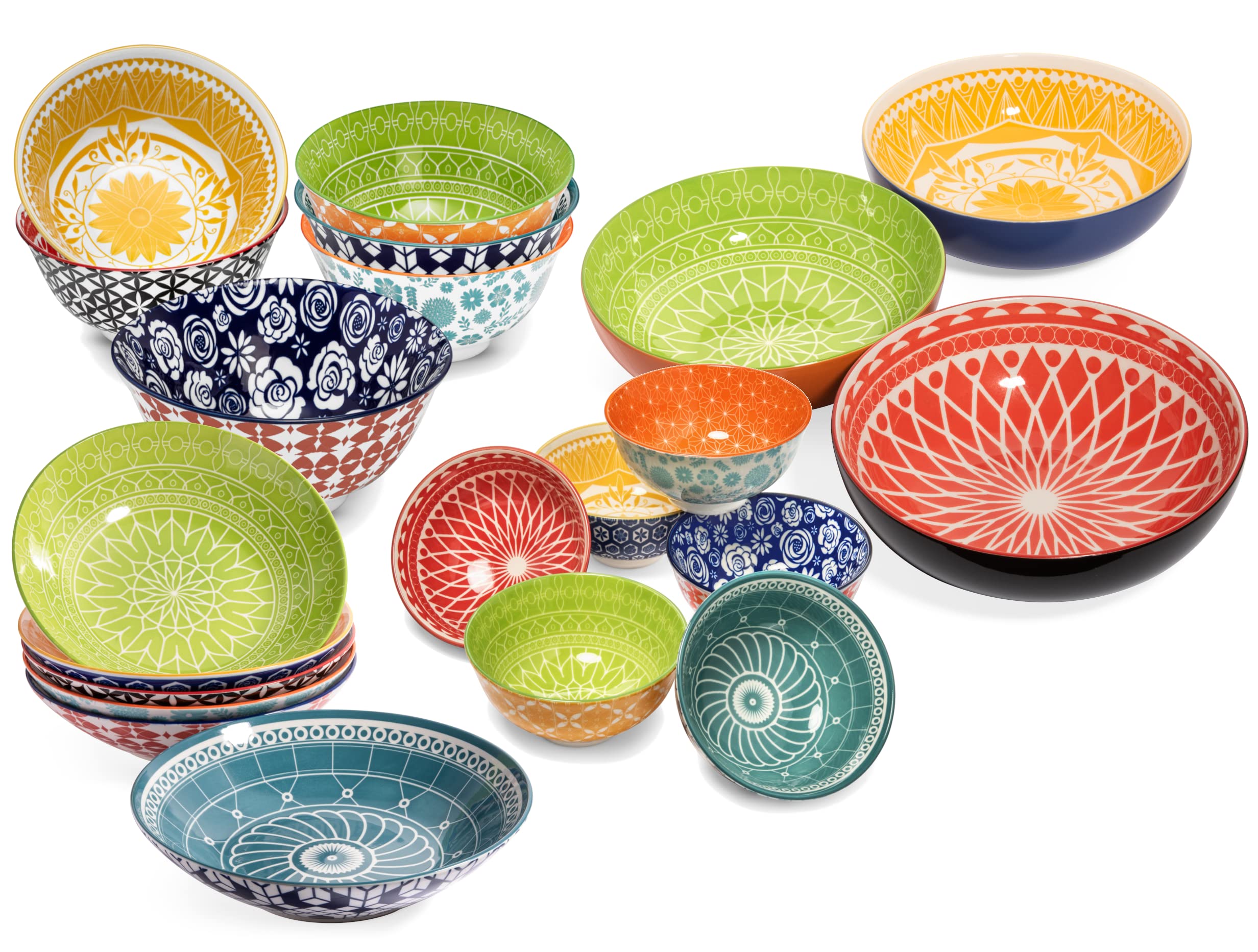 Annovero Cereal Bowls, Dessert Bowls, Serving Bowls, Pasta Bowls. Cute and Colorful Porcelain Dishes for Kitchen, Microwave and Oven Safe. Bundle