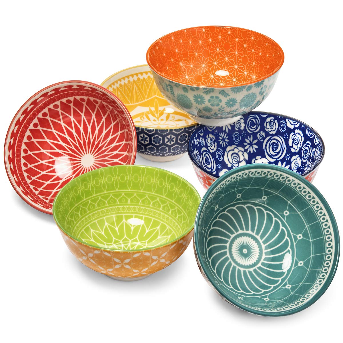 Annovero Cereal Bowls, Dessert Bowls, Serving Bowls, Pasta Bowls. Cute and Colorful Porcelain Dishes for Kitchen, Microwave and Oven Safe. Bundle