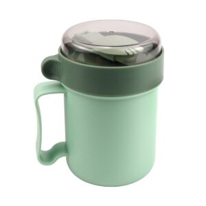 lnq luniqi microwaveable breakfast cup with lid and spoon,500ml portable soup mug with handles for school office outdoor travel （green）