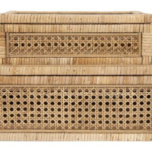 Creative Co-Op Rattan Display Boxes with Glass Top (Set of 2 Sizes) and Mango Wood Footed Bowl