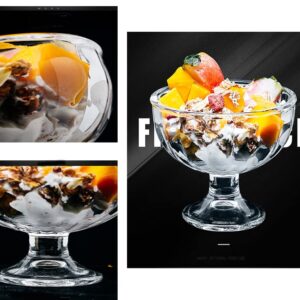 Dessert Glass Cup Ice Cream Bowl 190ml Crystal Clear Pudding Bowl with Pedestal Round Glass with Tulip Vintage Drinking Glassware for Soda Milkshake Juice Cocktail Sundae Trifle Party Serving Glass