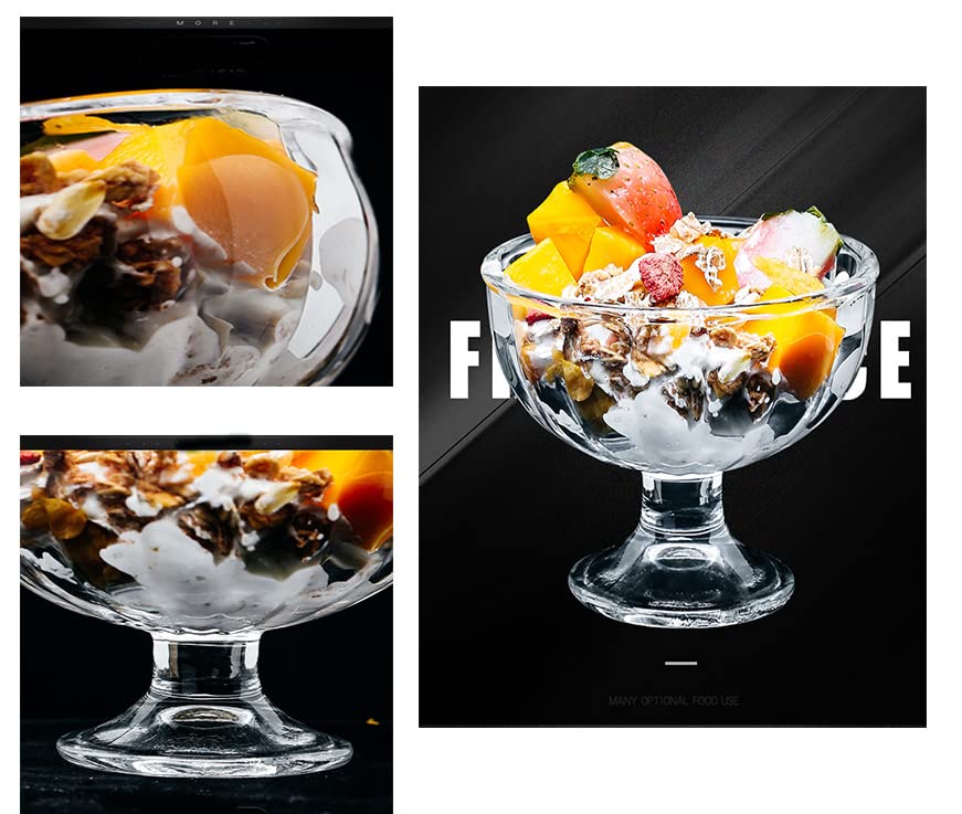 Dessert Glass Cup Ice Cream Bowl 190ml Crystal Clear Pudding Bowl with Pedestal Round Glass with Tulip Vintage Drinking Glassware for Soda Milkshake Juice Cocktail Sundae Trifle Party Serving Glass