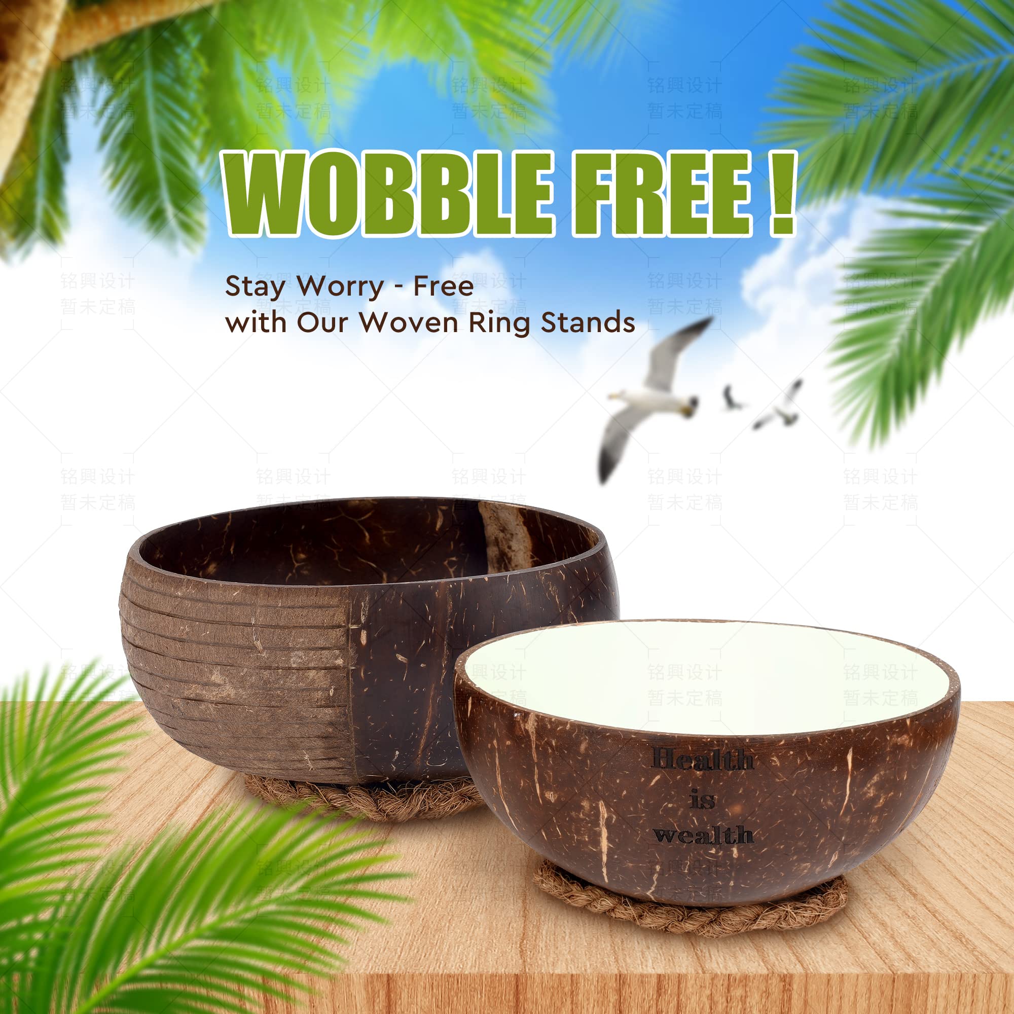 Nonaka Coconut Bowl Set - Wooden Smoothie Bowls And Spoons Are Perfect For Your Dinnerware - Coconut Bowls And Wooden Spoon Sets Contain Fork, Soup Spoons, Bamboo Straw & Cutlery Carrying Pouch