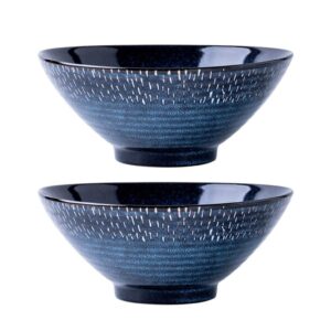 threaded bowl 8" ceramic soup bowl ramen bowl, blue thread rice bowl, large fruit salad bowl, kitchen tableware cereal bowl (color : blue2, size : 8")