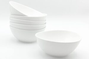 furmaware porcelain bowl set sized perfectly for cereal, salads, ice cream, soup, pasta, rice and dessert. versatile bowls that are chip resistant, microwave and dishwasher safe - 18 oz - set or 6