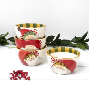 Vietri Old St. Nick Assorted Soup/Cereal Bowls, Set/4, Earthenware Kitchen/Dining Deep Oatmeal Dish