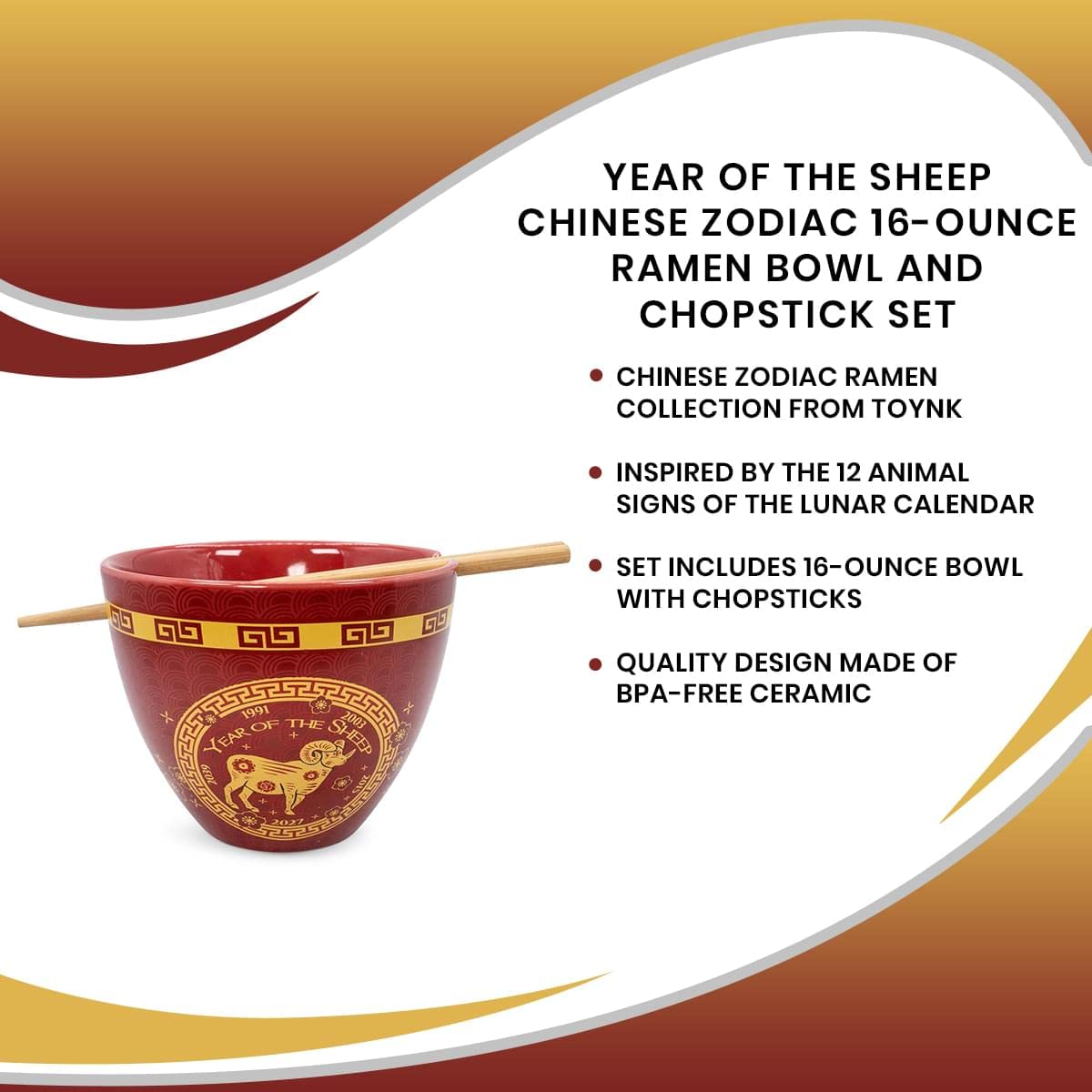 Boom Trendz Year Of The Sheep Chinese Zodiac Ceramic Dinnerware Set Includes 16 Ounce Ramen Noodle Bowl and Red One Size