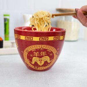 Boom Trendz Year Of The Sheep Chinese Zodiac Ceramic Dinnerware Set Includes 16 Ounce Ramen Noodle Bowl and Red One Size