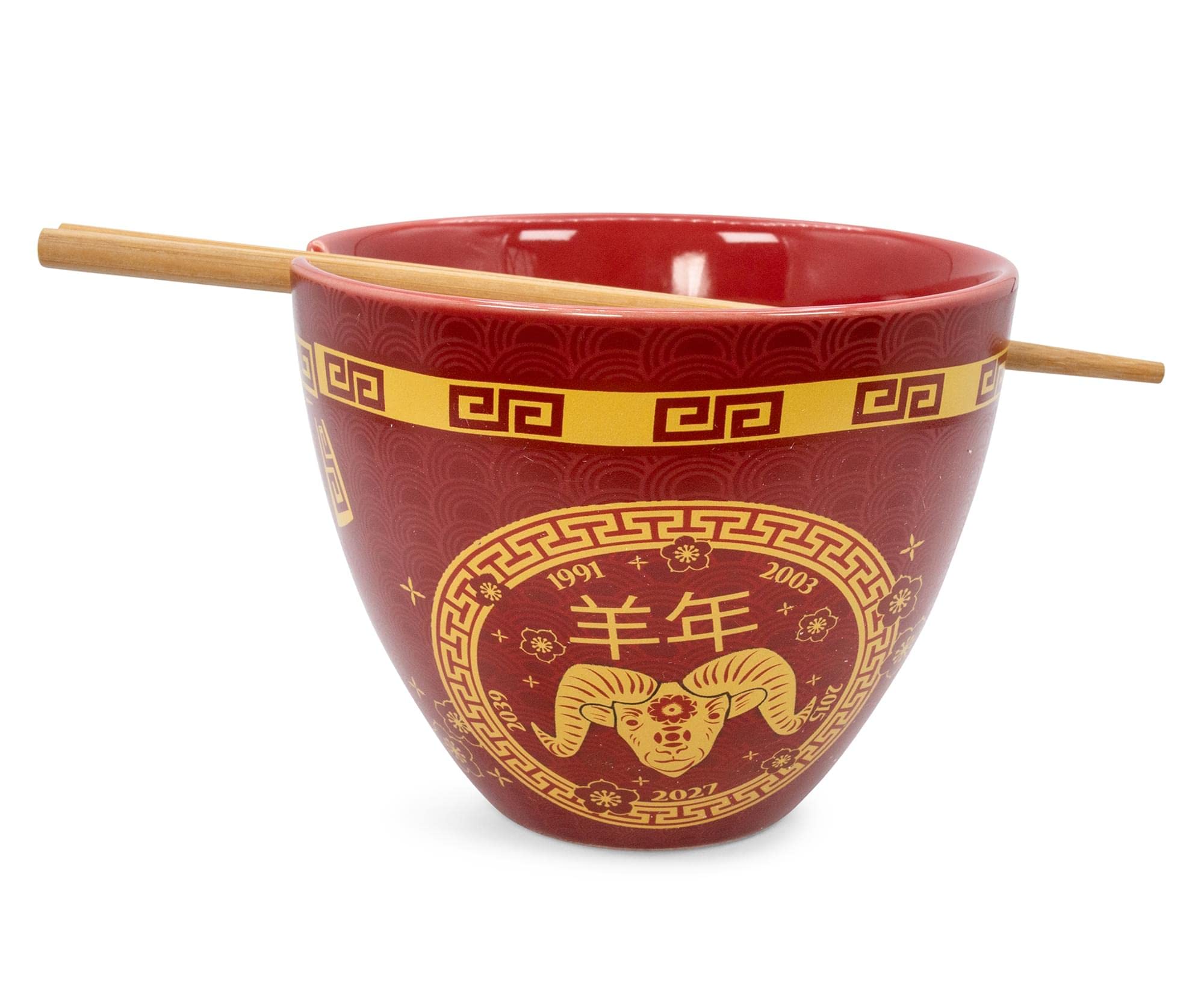 Boom Trendz Year Of The Sheep Chinese Zodiac Ceramic Dinnerware Set Includes 16 Ounce Ramen Noodle Bowl and Red One Size