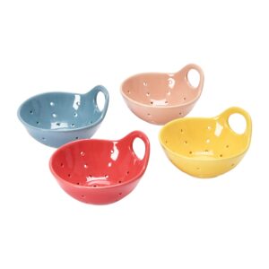 creative co-op rustic stoneware berry fruit strainer with handles, set of 4 styles bowl, multicolored, 4
