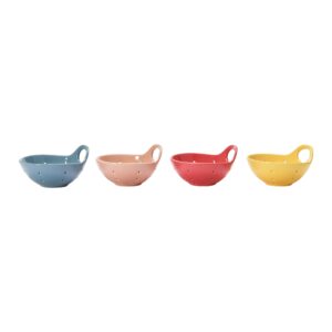 Creative Co-Op Rustic Stoneware Berry Fruit Strainer with Handles, Set of 4 Styles Bowl, Multicolored, 4