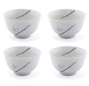 hinomaru collection japanese oriental style 10 fl oz porcelain bowl set 4.5" d ochawan rice bowl set of 4 multi purpose tableware (white snow)