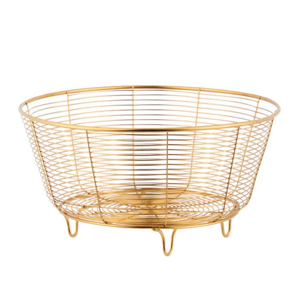 Hemoton Iron Fruit Bowl Fruit Dish Basket Metal Wire Vegetable Bowl Mesh Countertop Fruit Holder Bowl for Kitchen Counter Modern Gold