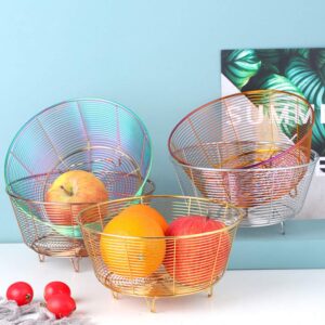 Hemoton Iron Fruit Bowl Fruit Dish Basket Metal Wire Vegetable Bowl Mesh Countertop Fruit Holder Bowl for Kitchen Counter Modern Gold