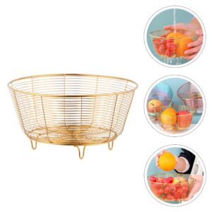 Hemoton Iron Fruit Bowl Fruit Dish Basket Metal Wire Vegetable Bowl Mesh Countertop Fruit Holder Bowl for Kitchen Counter Modern Gold