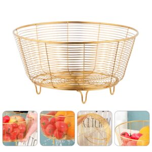 Hemoton Iron Fruit Bowl Fruit Dish Basket Metal Wire Vegetable Bowl Mesh Countertop Fruit Holder Bowl for Kitchen Counter Modern Gold