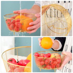 Hemoton Iron Fruit Bowl Fruit Dish Basket Metal Wire Vegetable Bowl Mesh Countertop Fruit Holder Bowl for Kitchen Counter Modern Gold