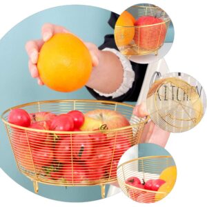 Hemoton Iron Fruit Bowl Fruit Dish Basket Metal Wire Vegetable Bowl Mesh Countertop Fruit Holder Bowl for Kitchen Counter Modern Gold