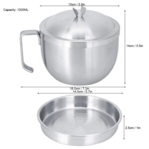 Stainless Steel Noodle Bowl With Dual-Used Cover and Wide Handle Double‑Layer Insulated Large Capacity Soup Bowls for Soup,Noodles,Gravies,Pasta,Milk Can Heat Directly 1000Ml Silver