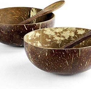 ZYEZI Coconut Bowls Spoons 2 Set, Natural,eco Friendly,Lightweight & Durable for Breakfast Smoothie Cereal Serving Decoration