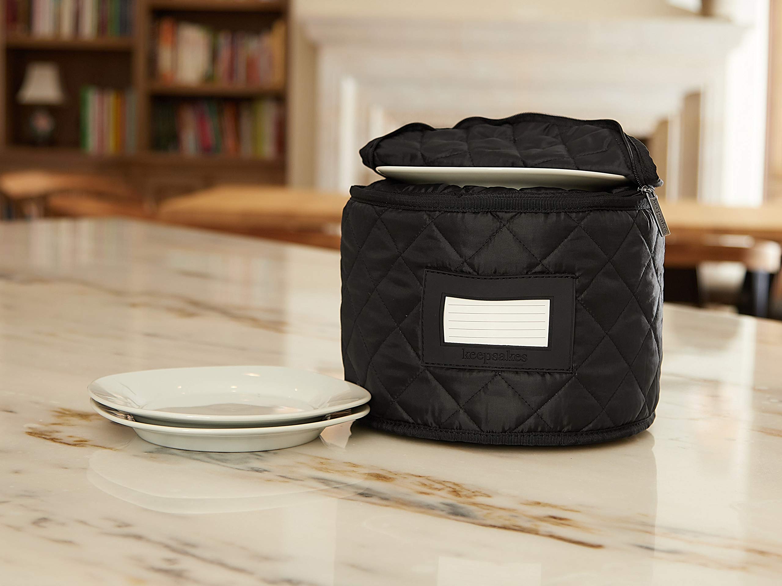 Covermates Keepsakes - Dish Storage - Padded Protection - ID Window - Stain Resistant - Machine Washable - China Storage-Black