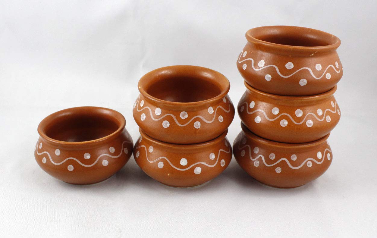 Ceramic Pots for Curd (80 ml, Set of 6) - Ceramic Katori Set Chutney Kheer Bowls Snacks Serving Bowls