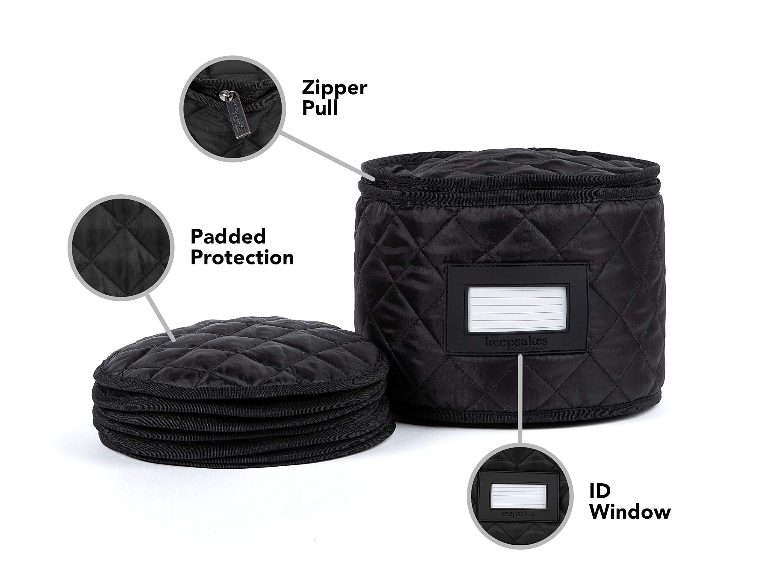 Covermates Keepsakes - Dish Storage - Padded Protection - ID Window - Stain Resistant - Machine Washable - China Storage-Black