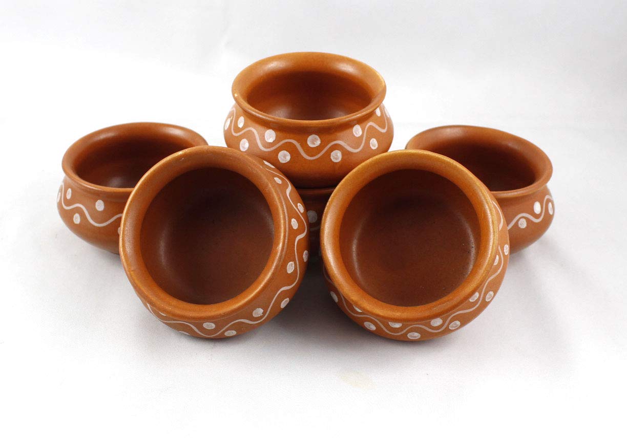 Ceramic Pots for Curd (80 ml, Set of 6) - Ceramic Katori Set Chutney Kheer Bowls Snacks Serving Bowls