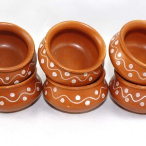 Ceramic Pots for Curd (80 ml, Set of 6) - Ceramic Katori Set Chutney Kheer Bowls Snacks Serving Bowls