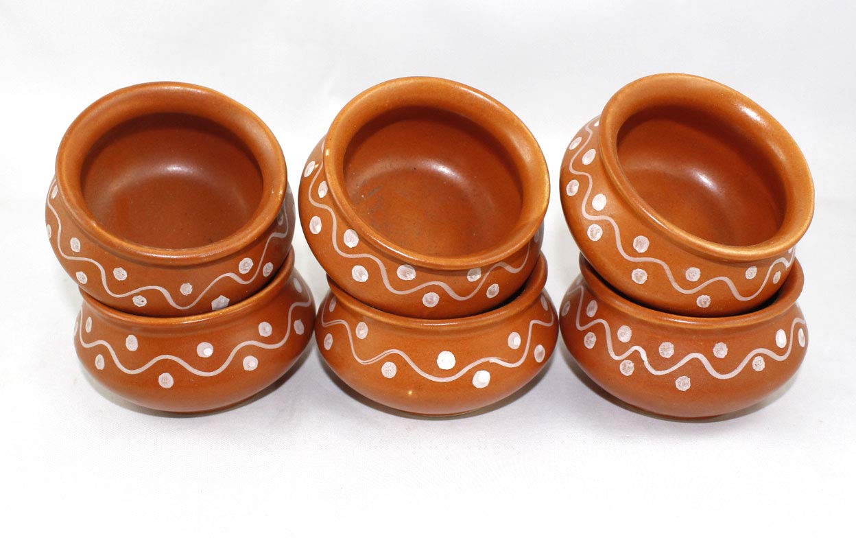 Ceramic Pots for Curd (80 ml, Set of 6) - Ceramic Katori Set Chutney Kheer Bowls Snacks Serving Bowls