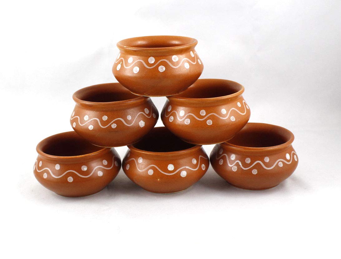 Ceramic Pots for Curd (80 ml, Set of 6) - Ceramic Katori Set Chutney Kheer Bowls Snacks Serving Bowls