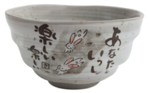 mino ware japanese pottery rice bowl running rabbits gray sanaegama made in japan (japan import) ksc002