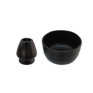 bamboomn brand - matcha ceramic set - matcha bowl and whisk holder - 1 set black