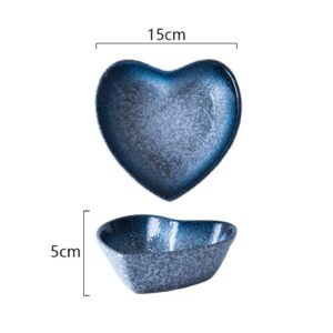 Luxshiny Glass Salad Bowl Glass Cereal Bowls Ceramic Heart Bowl, Heart Shaped Salad Bowl Breakfast Plate Porcelain for Kitchen Home Restaurant (Blue) Glass Salad Bowls