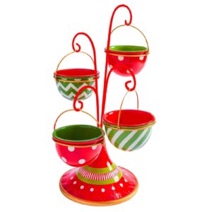 rhinoon 2021 new christmas tree snack rack, christmas dessert bread candy bowl display, snack rack with 4 bowls, snack serving stand for party, holiday and birthday decoration